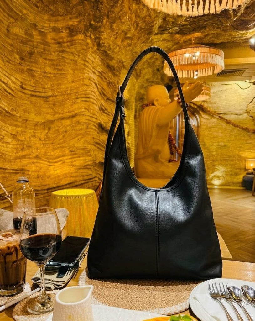 Premium Texture Retro Tote Bag styled on model