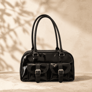 bowling bag for women bd, glossy black bag for women, large capacity shoulder bag bd, retro shoulder bag Bangladesh, women's commuter bag bd, PU leather shoulder bag, underarm bag for women bd, black handbag for women Bangladesh, ladies bowling bag dhaka, large capacity handbag for women